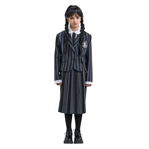 Chaks Wednesday Kostüm - Schuluniform Nevermore für Kinder Gr. 140-164, 3-tlg. Set mit Jacke, Hemdeinsatz und Rock, perfektes Kostüm für Halloween und Fasching