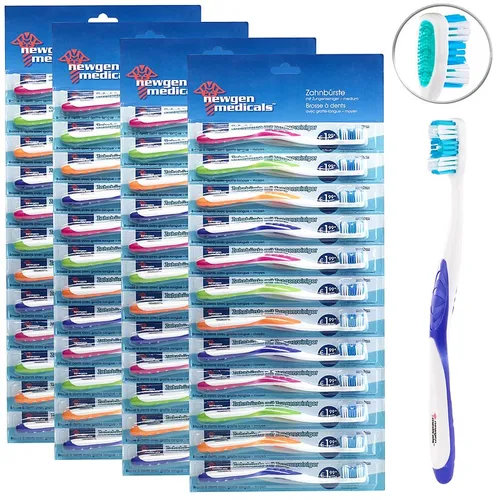 newgen medicals 48er-Pack Marken-Zahnbürsten mit Zungenreiniger, MEDIUM
