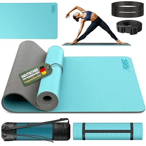RE:SPORT Yogamatte mit Tragetasche | Gymnastikmatte rutschfest | Fitnessmatte schadstofffrei | Trainingsmatte mit Tragegurt Phthalatfrei 183 x 61 x 0,6 cm