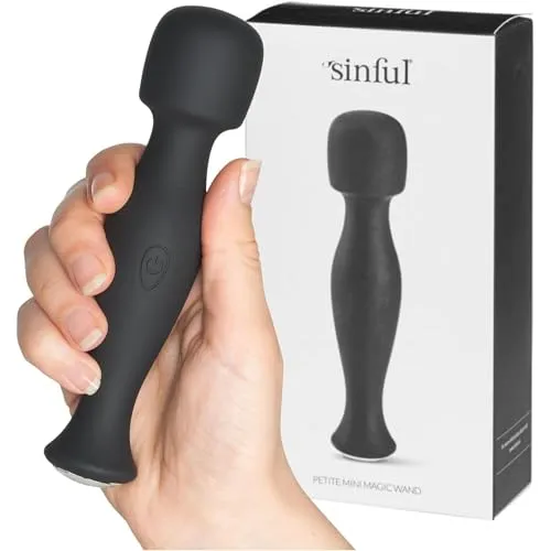 Sinful Petite Mini-Massagestab - Leise & Stark Mini Vibrator - Klein Mini Vibration für Frauen - Wiederaufladbar & Wasserdicht Kleiner Vibratorstab Frauen - Mini Magic Wand - Schwarz