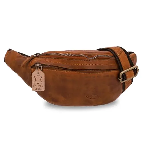 Gusti Gürteltasche Leder Spencer I Bauchtasche aus Echtleder - Mode-Hüfttaschen mit zeitlosem Vintage Look, ideal für Reisen und Freizeit – robustes Rindsleder und verstellbarer Gurt für optimalen Tragekomfort.