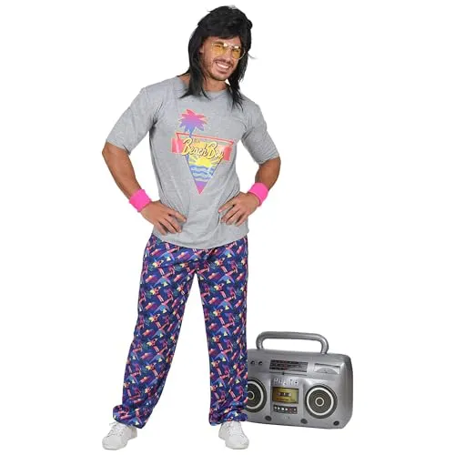 W WIDMANN MILANO Party Fashion - 80s Beach Boy Kostüm - Kostüm-Outfits für Erwachsene, bestehend aus buntem T-Shirt und weiter Hose, ideal für Bad Taste Partys und Beach-Events, erhältlich in Größe XL.