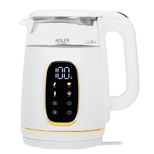 Adler Wasserkocher mit Temperatureinstellung 2200W – 1,7L mit LED-Display - Wasserkocher mit 5 Temperaturprogrammen und Warmhaltefunktion, ideal für perfekten Tee und Kaffee. Sicherheit durch Trockenlaufschutz und einfache Bedienung über Touchpanel.