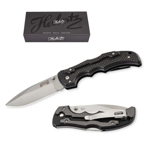 Herbertz Selektion Einhandmesser - AISI 440 Stahl, rostfrei, G10 Griff, scharfes Klappmesser mit Back Lock und Taschenclip für sichere Handhabung