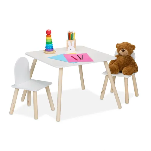 Kindersitzgruppe Basteltisch – Kreativer Maltisch für Kinder - Spieltisch- & Stuhl-Sets: Praktische Sitzgruppe für bis zu 2 Kinder, ideal zum Malen und Basteln. Modernes Design in Weiß, leicht und robust.