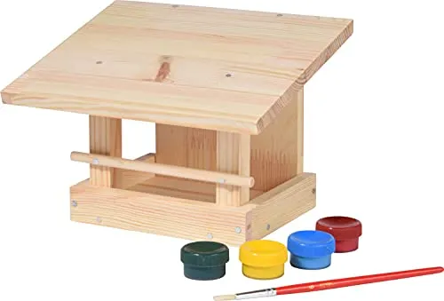 dobar® 38031FSCe Vogelfutterhaus Bastel-Set - Futterstationen für Wildvögel - DIY-Set aus robustem Kiefernholz, inkl. Mal-Set für kreativen Bastelspaß und umweltbewusstes Handeln.