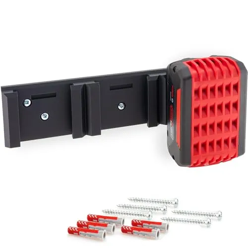 Wandhalterung für Bosch Professional 18V Akkus & PowerCore - robuste platzsparende Halterung, Aufbewahrung für 3 Akkus, 5 Schrauben, Einfache Montage mit Einrastfunktion [Made in Germay]