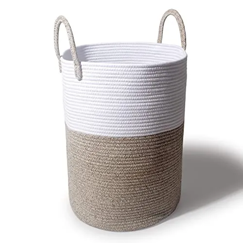 SYLANDO Wäschekorb mit Henkel 58L , Spielzeug Aufbewahrung , Aufbewahrungsbox Geflochten , Wäschesammler Groß , Aufbewahrungskorb Kinderzimmer (Braun, D 38 x H 50 CM)