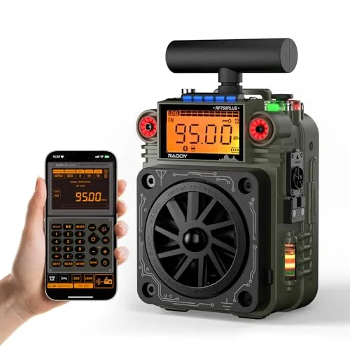 Raddy RF750 Plus AM FM SW Kurzwellenradio - Kurzwellenempfänger mit APP-Steuerung, 297 voreingestellte Sender, austauschbarem Akku und SOS-Alarm – ideal für Camping und Notfälle.