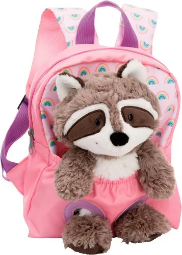 Nici Kinderrucksack Travel Friends mit Plüsch Waschbär, 25 cm - Rucksack für Kinder ab 3 Jahren, gepolstert und verstellbar, mit süßem Waschbär-Motiv und Regenbogen-Design, ideal für den Kindergarten oder Ausflüge.