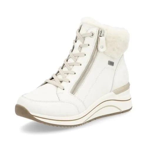 Remonte Sneaker Glattleder - Beige Weiß 40 EU, wärmend mit Lammwolle und bequemen Blockabsatz für stilvolle Freizeitlooks