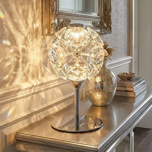 Elegante Tischleuchte mit K9 Kristallen, LED 8W - Tischleuchte für stilvolles Ambiente, Metall und K9 Kristalle, warmweißes Licht, ideal für Wohn- und Essbereich, Leuchtmittel enthalten.