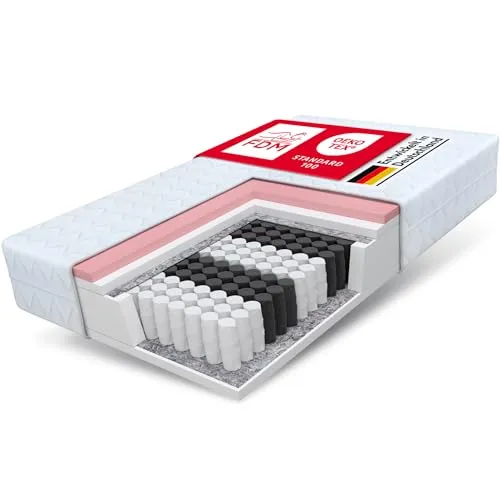 FDM Taschenfederkernmatratze 120x200 cm - Schlafzimmer Matratzen Shop, 7-Zonen-Taschenfederkern mit NanoHARD-Technologie für optimale Unterstützung und Lebensdauer, abnehmbarer Bezug für Hygiene und Frische.