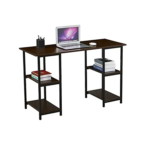 SVITA Studio Bürotisch mit Regal in Nussbaum-Optik - Kinderschreibtisch mit robustem Metallgestell und pflegeleichten Oberflächen; ideal für Computer, Bücher und Dekoration – skandinavisches Design für vielseitige Nutzung.