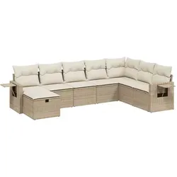 vidaXL 8-tlg. Garten-Sofagarnitur mit Kissen Beige - Gartenmöbel aus langlebigem PE-Rattan, ideal für entspannte Stunden im Freien. Bequeme Kissen und modulares Design ermöglichen individuelle Gestaltung und höchsten Komfort.