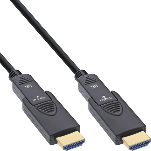 InLine HDMI AOC Kabel 8K 80m, Ultra High Speed 2.1 - Multimedia-Kabel mit abnehmbaren Steckern für einfache Verlegung in engen Installationen. Unterstützt 8K@60Hz und bietet verlustfreie Signalqualität für professionelle AV-Anwendungen.