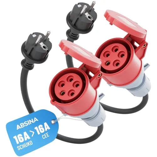 ABSINA 2x Adapter Schuko Stecker auf CEE Kupplung in rot von ABSINA