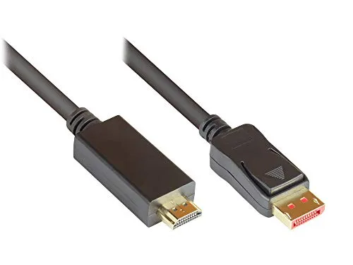 GC DP14-HDMI1 - DisplayPort 1.4 auf HDMI 2.0 Stecker, 1m - HDMI Adapterkabel für 4K/UHD @60Hz, mit dreifacher Schirmung und vergoldeten Steckern für optimale Signalübertragung, ideal für Monitore und Beamer.