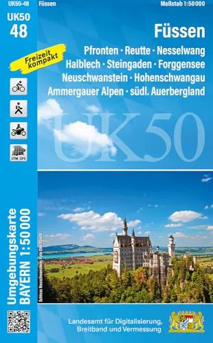 UK50-48 Füssen (Umgebungskarte 1:50000): Pfronten, Reutte, Nesselwang, Halblech, Steingaden, Forggensee, Neuschwanstein, Hohenschwangau, Ammergauer ... Karte Freizeitkarte Wanderkarte)