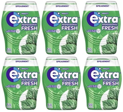 EXTRA PROFESSIONAL Fresh Dose Spearmint 6x50 Dragees I Kaugummi I Spearmint I Pfefferminz I Zuckerfreier Kaugummi I Zahnpflege - Für spürbar saubere und gesunde Zähne I Atemerfrischer