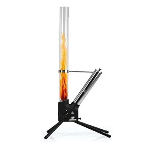 Feuersäule Schwarz/Silber – Raucharme Pellet Feuerstelle für Garten und Terrasse