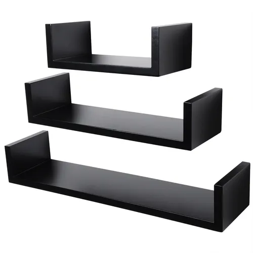 3er Set Wandregal Regale Hängeregal Bücher DVD Regal Holzregal Schwarz RG9239sz