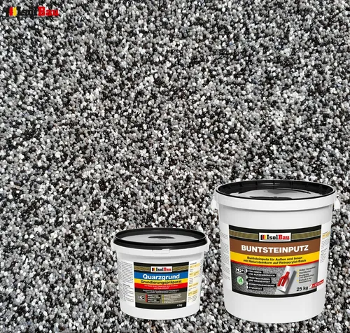 Buntsteinputz SET Mosaikputz BP 30 (schwarz, grau, weiss) 25kg + Quarzgrund 4 kg