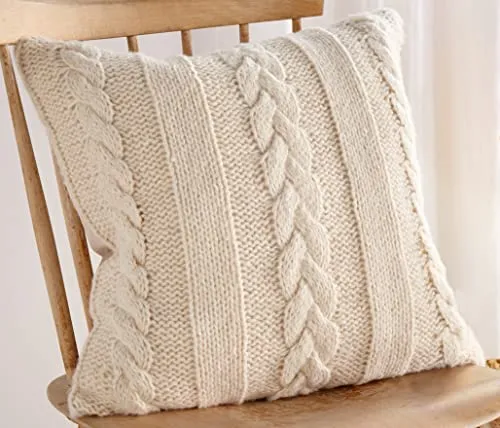 Dekoleidenschaft Kissenhülle Strick mit Zopfmuster, beige, 45x45 cm, Dekokissen-Bezug, Zierkissen-Bezug, Kissenbezug, Sofakissen-Hülle