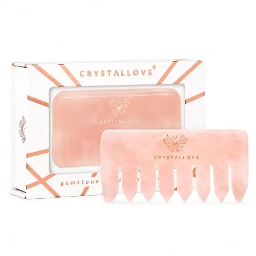 CRYSTALLOVE Rosenquarz Massagekamm – Eleganter Kamm für Kopfhaut- und Körpermassage