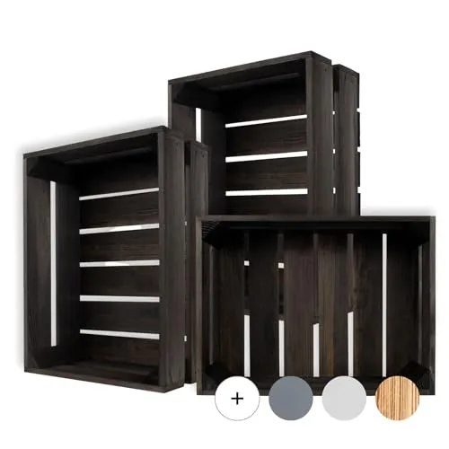 Creative Deco 3er Set Holzkisten Schwarz | Vintage Aufbewahrungsboxen - Praktisches 3er Set Holzkisten in Schwarz, ideal zur Aufbewahrung und Dekoration. Vielseitig einsetzbar als Geschenkkorb oder Spielzeugkiste, gefertigt aus hochwertigem Kiefernholz für langlebige Nutzung.
