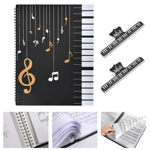 ADERTOS Notenmappen A4 Chormappen Schwarz Notenordner Mappe für Notenblätter 30 Tasche Leere Musiknote Mappe Ringbuch Klarsichthüllen Kunststoff Registermappen Music Sheet Folder Konzer Chorfolder