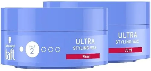 Schwarzkopf TAFT Ultra Styling Wax (2 x 75ml), Haarwax bis zu 24h Kontrolle flexibler Frisuren, schonend für Haar und Kopfhaut, veganes Haarstyling, Haarwachs Haltegrad 2