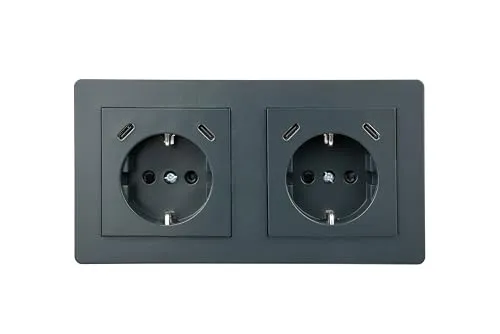 Schutzkontakt-Einbausteckdose 2-fach, mit je2x USB-C™ (25W, PD 3.0), anthrazit