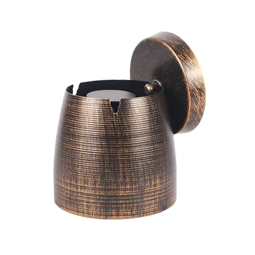Wetterfester Aschenbecher outdoor- Groß Kapazität, mit Deckel und rutschfestem Boden Ideal für Innen und Außenbereich, Büro, Garten und Terrasse - Retro-Design in antikem Bronze