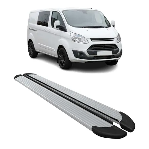 OMAC Kfz-Schmutzfänger Seitenschweller für Ford Transit Custom L2 (2012-2020) - Robuste und rutschfeste Trittbretter aus hochwertigem Aluminium für einfachen Ein- und Ausstieg. Ideal für Langradstand-Versionen, schützen Ihre Karosserie vor Schäden und verleihen Ihrem Fahrzeug ein sportliches Aussehen.