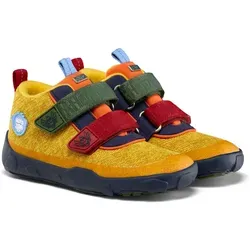 Affenzahn Knit Happy Paradies Vogel Klettschuh Gelb - Halbschuhe für Jungen mit farbenfrohem Design, ideal für aktive Kinder – bequem und einfach an- und auszuziehen dank praktischem Klettverschluss.