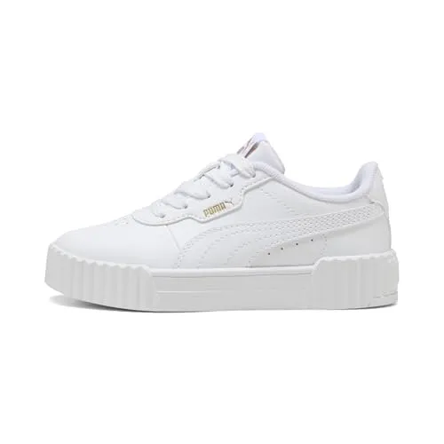 PUMA CARINA 3.0 PS Sneaker - Sportliche Sneaker in Größe 32, Farbe PUMA White-PUMA Gold, ideal für den Alltag mit komfortabler Passform und rundem Schuhprofil.