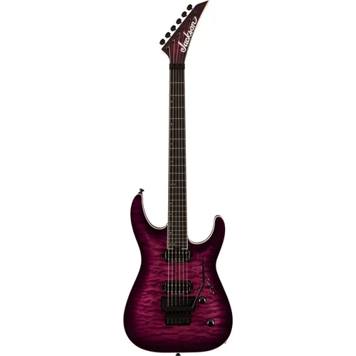 Jackson Pro Plus Dinky DKAQ Transparent Purple Burst E-Gitarre - E-Gitarre der Pro Plus Series mit Okoume-Korpus und Seymour Duncan Humbuckern für kraftvollen Sound. Ideal für Rock und Heavy Metal, ausgestattet mit Floyd Rose Tremolo für optimale Stimmstabilität.