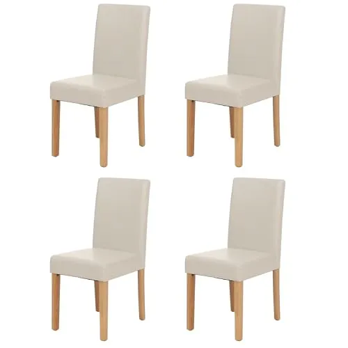 CHEFGASTRO 4er-Set Esszimmerstuhl Stuhl Küchenstuhl klassisch und zeitlos HxBxT 90x43x56cm Sitzhöhe 45cm Leder Weiß helle Beine
