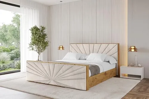 ALTDECOR Polsterbett mit Bettkasten, Fußteil und Lattenrost, Bett mit Matratze H3/H4, Kopfteil, Boxbett, Doppelbett mit Stauraum - AMEA-Z 200x200 Weiß Kunstleder