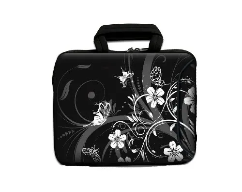 wortek Universal Notebooktasche Schutzhülle aus Neopren mit Zusatzfach + Tragegriff für Laptops bis ca. 15,4 Zoll - Ranke Schwarz Weiß