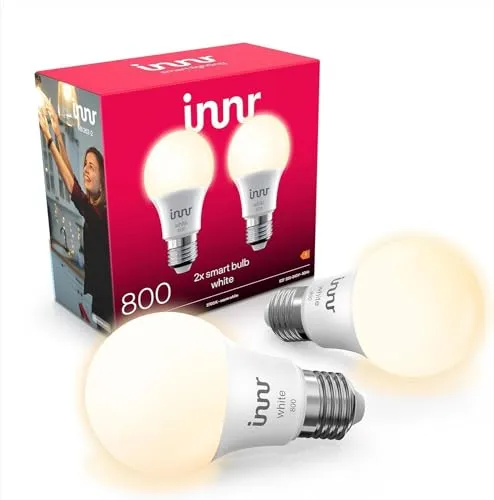 innr Zigbee E27 Smart Lampe, funktioniert mit Alexa und Hue* (Bridge erforderlich), Warmweiß, Glühbirne E27 Dimmbar, Smart Home Lampe, 806 Lumen, 2 Stück