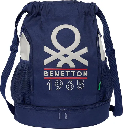 Safta Benetton Turnbeutel Blau - Praktischer Rucksack für Kinder - Turnbeutel mit Innentasche und seitlichen Flaschentaschen, verstellbaren Riemen und 2-Wege-Reißverschluss für einfachen Zugang. Ideal für Schule und Freizeit.