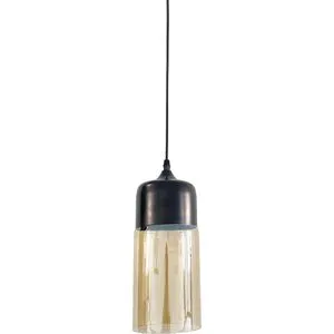 Luxula Deckenleuchte LX700171, Schwarz, E27-Fassung - Hängeleuchte mit individueller E27-Fassung für LED-Lampen, stilvolles Design aus bernsteinfarbenem Glas und schwarzem Metall, perfekt für jeden Raum.