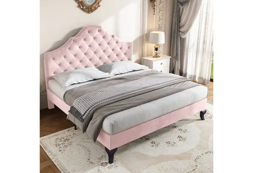 HAUSS SPOLE Polsterbett 140x200cm - Polsterbett in Rosa mit höhenverstellbarem Kopfteil, ideal für Jugendliche und Kinder, max. Belastbarkeit 300 kg, Montage selbst durchführbar.