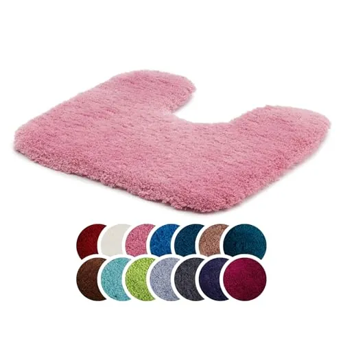 liebling Superior Badteppich mit Ausschnitt und Anti-Rutsch-Beschichtung, 100% Polyester (Mikrofaser), 50 x 45 cm, 30 Grad waschbar, Fußbodenheizung geeignet, Farbe: Altrosa