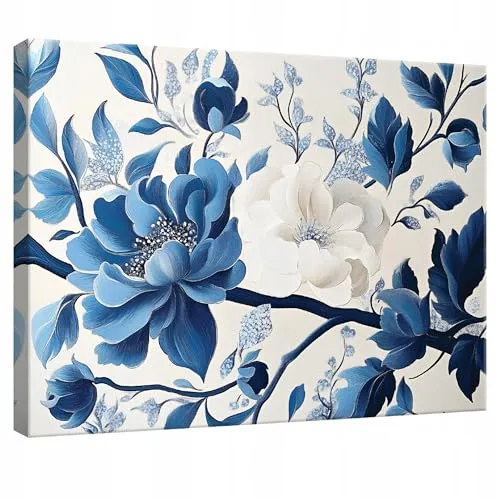 WallArena - Leinwand Bilder - Blumen - 120x80 cm Leinwandbilder - Bild auf leinwand - Wandbild XXL groß Wandbilder für Wohnzimmer Schlafzimmer Wohnzimmerbilder Modern kunstdruck - weiß blau Abstrakt