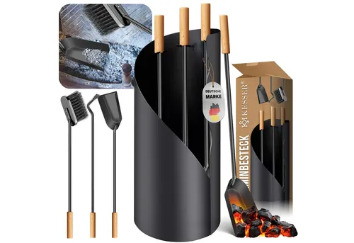 KESSER® Kaminbesteck Set 4-teilig – Modernes Design für Ihr Zuhause - Kaminbesteck Set von KESSER, 4-teilig mit robustem Ständer und Edelstahlgriffen, ideal für eine gemütliche Atmosphäre und einfache Handhabung.