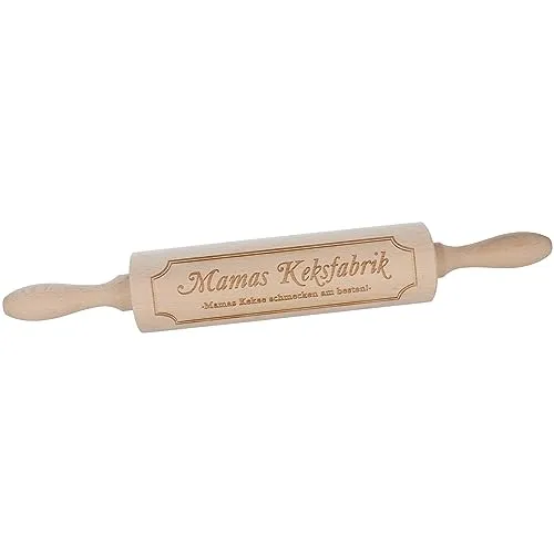 Spruchreif | Nudelholz mit Gravur | Teigroller aus Holz | Backen | Plätzchen | Teigausroller als Backzubehör | Backrolle aus Holz | Teigwalze | Muttertag | Geschenke für Mama | „Mamas Keksfabrik“
