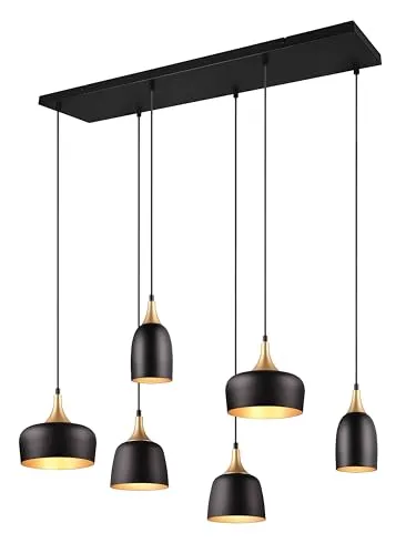 Trio Leuchten Pendelleuchte Chiraz 310500632 - Elegante 6-flammige Pendelleuchte aus Metall in Schwarz matt mit goldfarbigen Akzenten, individuell höhenverstellbar bis 150 cm – ideal für stilvolle Beleuchtung in jedem Raum.